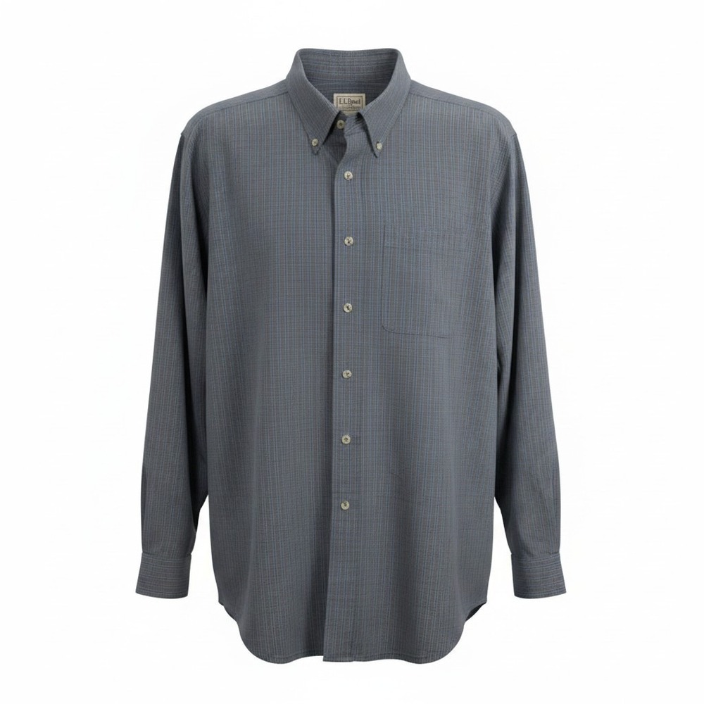 LL Bean Traditional Fit Long Sleeve Button Down‎ Shirt Blue Black Plaid Large